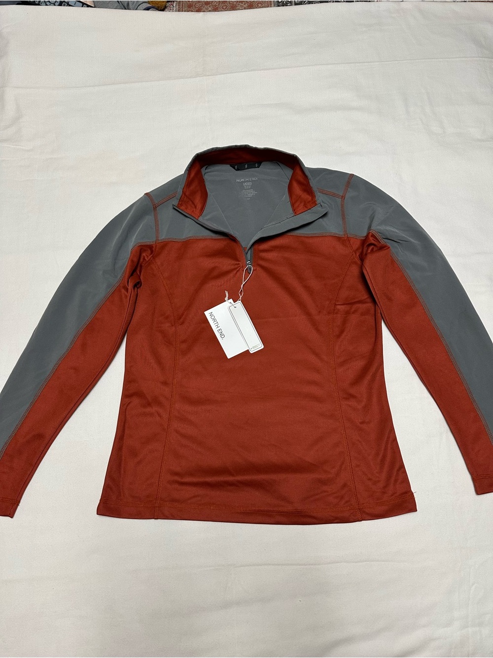 North End Women's Rust Red & Gray Quarter-Zip Pullover, size small